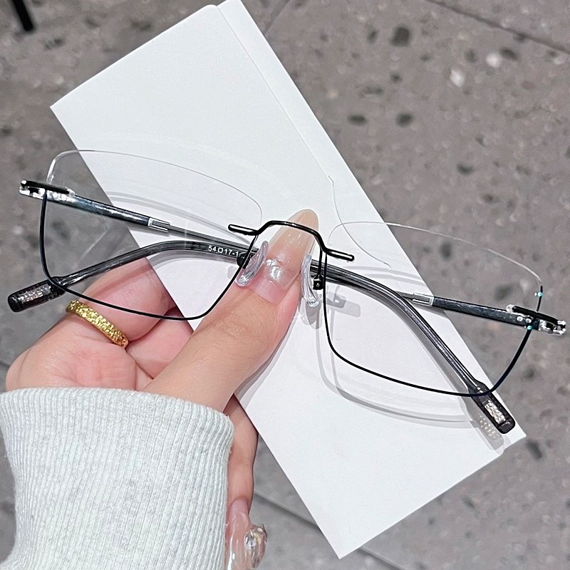 无框商务男款近视配度数散光黑边下半边框变色防蓝光定制眼镜成品