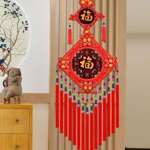 新中式中国结f挂件高档镇宅桃木福字吉祥大号客厅入户门背景墙装