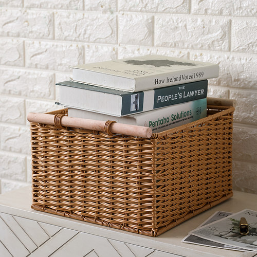 仿藤编织收纳筐 客厅茶几整理收纳篮 正方形杂物篮厨房储物筐家用