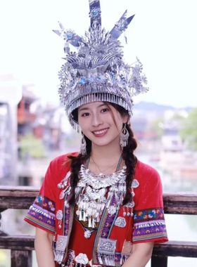 新款苗族头饰头戴阿卯头饰头戴苗银E帽子贵州少数民族头饰苗族银
