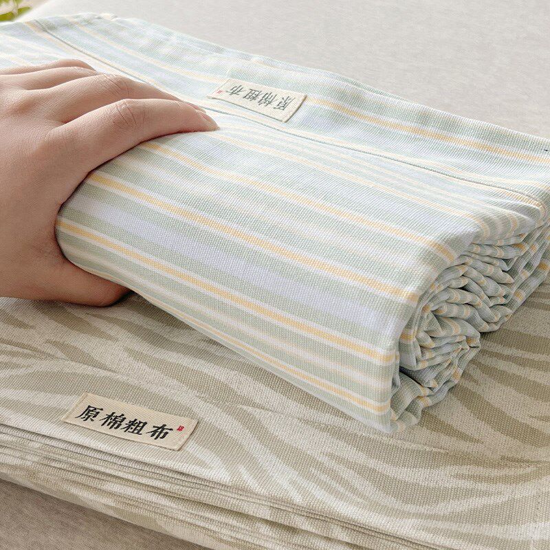 全棉老粗布床单单件纯棉100单人枕套被单三件套加厚不起皱床笠男