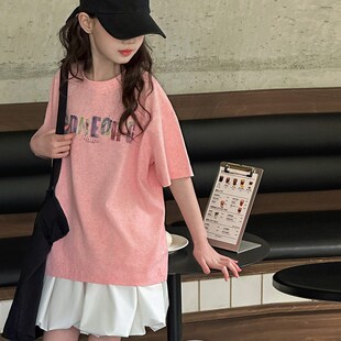 韩版扎染女童T恤儿童短袖上衣2025夏装新款洋气女孩宽松半袖t恤潮