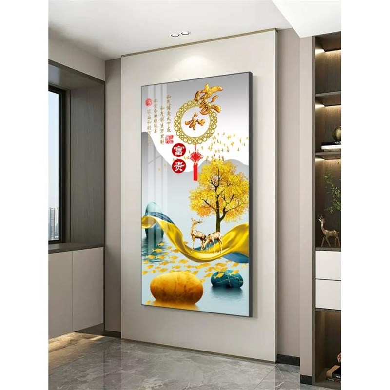 现代简约入户玄关装饰画新中式高级感走廊过道墙轻奢竖版风景挂画