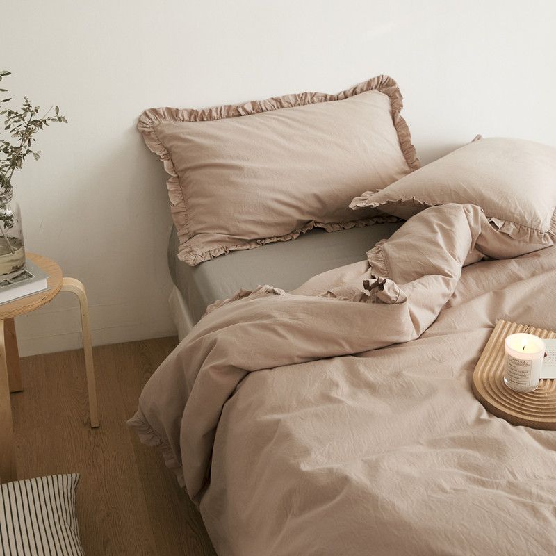在耳边简约纯棉四件套小清新褶皱边全棉床上用品宿舍三件套床笠款