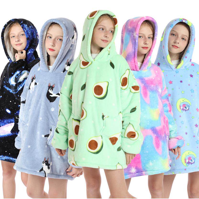 儿童学习御寒服连帽加厚卡通大码卫衣保暖睡袍家居服外套装男女孩