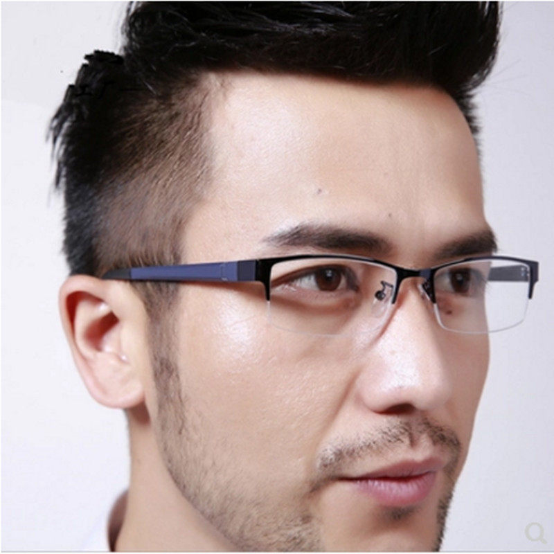 男款半框商c务配成品近视眼镜100/150/200/250/300/350/400度超轻