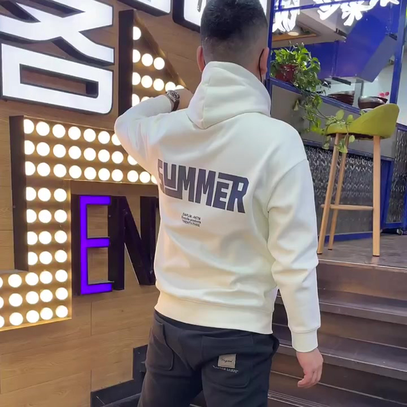 今年新款数字印花高级感超好看连帽卫衣男修身潮流帅气长袖帽衫冬