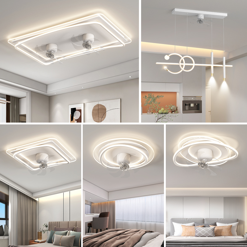客厅卧室全屋套餐风扇灯2024新款led吸顶360度摇头无叶吊扇灯一体