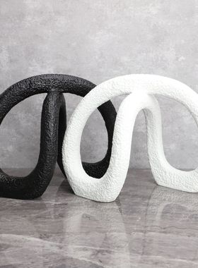 现代简约黑色白色形树脂样板房售楼部家居桌面餐厅软装饰品摆件