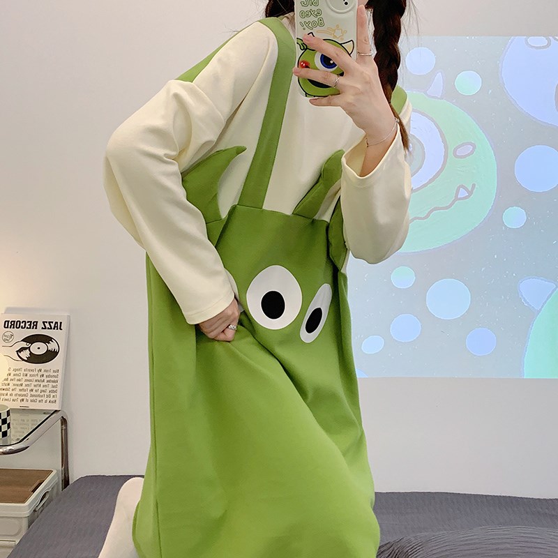 卡通可爱睡裙女春秋冬夏季长袖纯棉2025年新款大码日系睡衣家居服