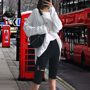 高腰u黑色破洞五分牛仔短裤 薄款 女显瘦紧身骑行中 夏季 2023年新款