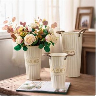 醒花桶花店专用法式家用深水北欧风铁皮桶加厚插花桶大号花盆花筒