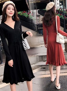 哺乳期衣服春秋外出时尚中长款韩版长袖显瘦喂奶连衣裙产后母乳装