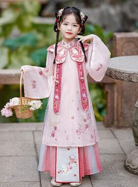 唐朝古风长裙儿童古代仙子明w制汉服云肩演出服表公主高贵女童气