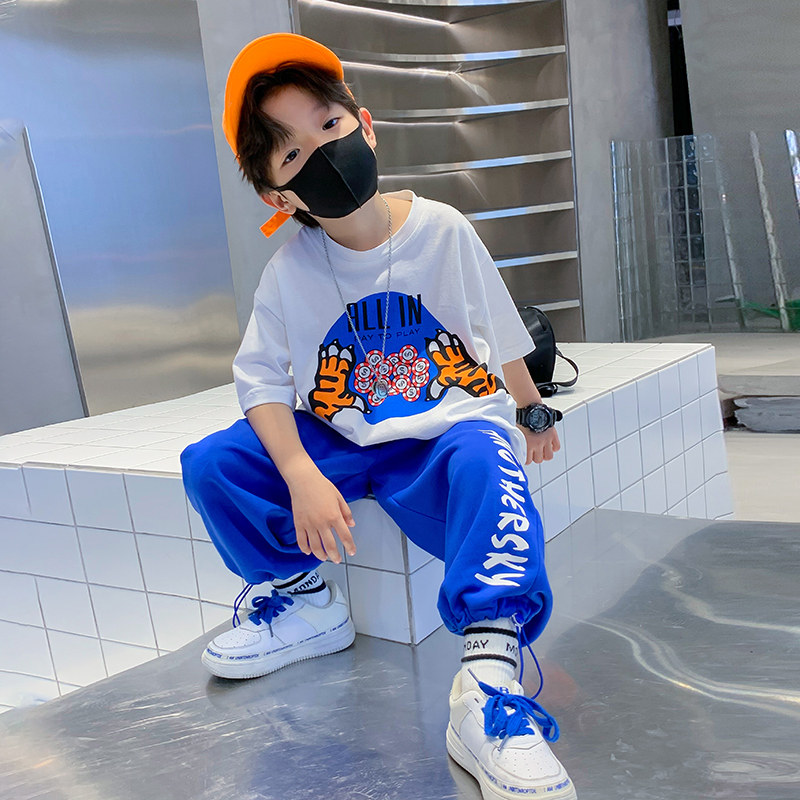 男童套装夏季休闲运动服2023新款儿童洋气时髦男孩宽松纯棉短袖潮