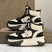 雪地靴女2024年春季 厚底运动老爹 真皮保暖R棉鞋 新款 加绒高帮女鞋