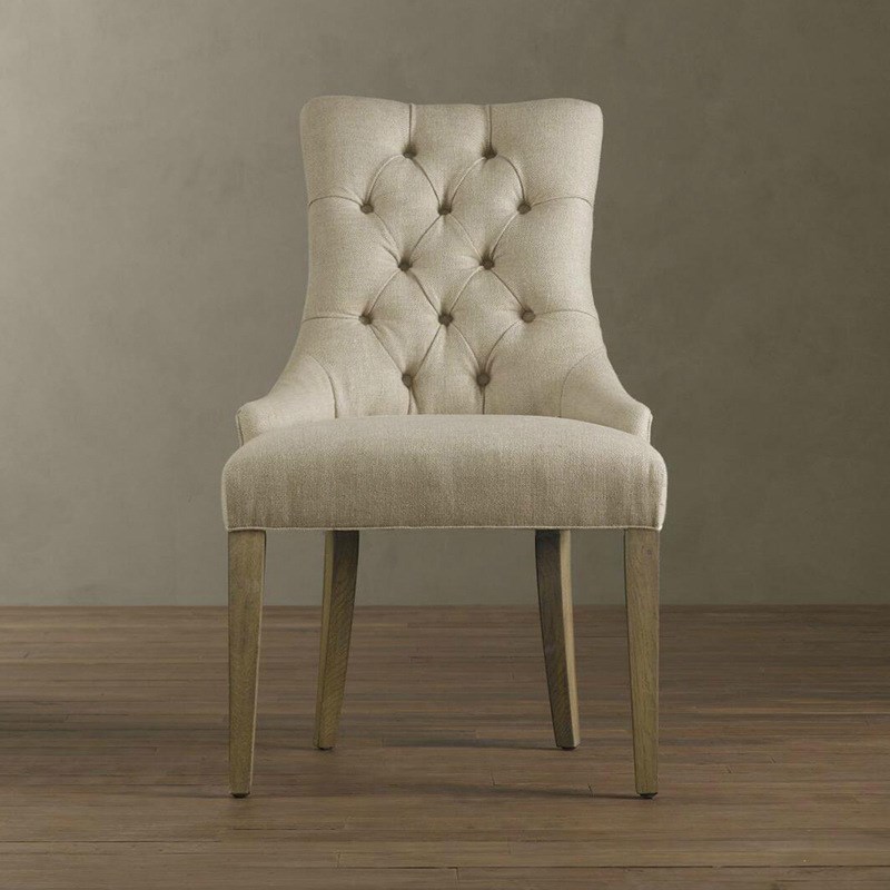 简约欧式拉扣餐椅橡木复古椅子美式乡村麻布餐Q椅高档别墅酒店椅