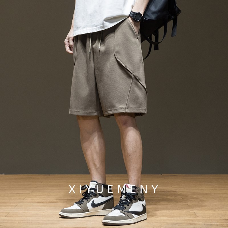 肌理感针织拼接短裤男2025夏季新款宽松大码男士潮牌透气五分裤子