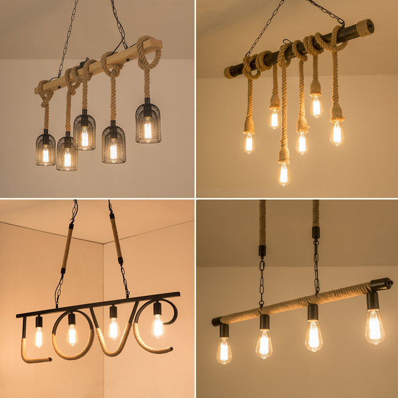 工业风吊灯复古麻绳奶茶服装美发店吧台餐馆饭咖啡厅灯具店铺商用,家装灯饰光源,餐厅吊灯,淘宝优惠券,粉丝福利购,淘宝优惠卷
