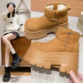 2024冬季 马丁 B厚底加绒雪地靴女百搭保暖棉鞋 新款 10cm内增高女鞋