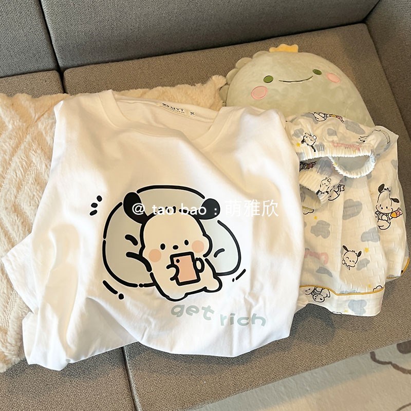 枕头帕恰狗睡衣女款夏季纯棉短袖短裤套装卡通可爱少女休闲家居服