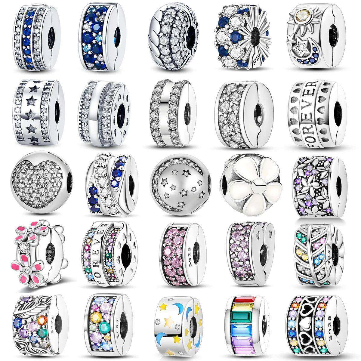 Silver Clasp Sterling Silver CZ pave Clip Charms Daisy Beads