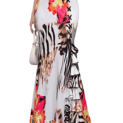 Mid length slimming wrap hip skirt with split fishtail skirt