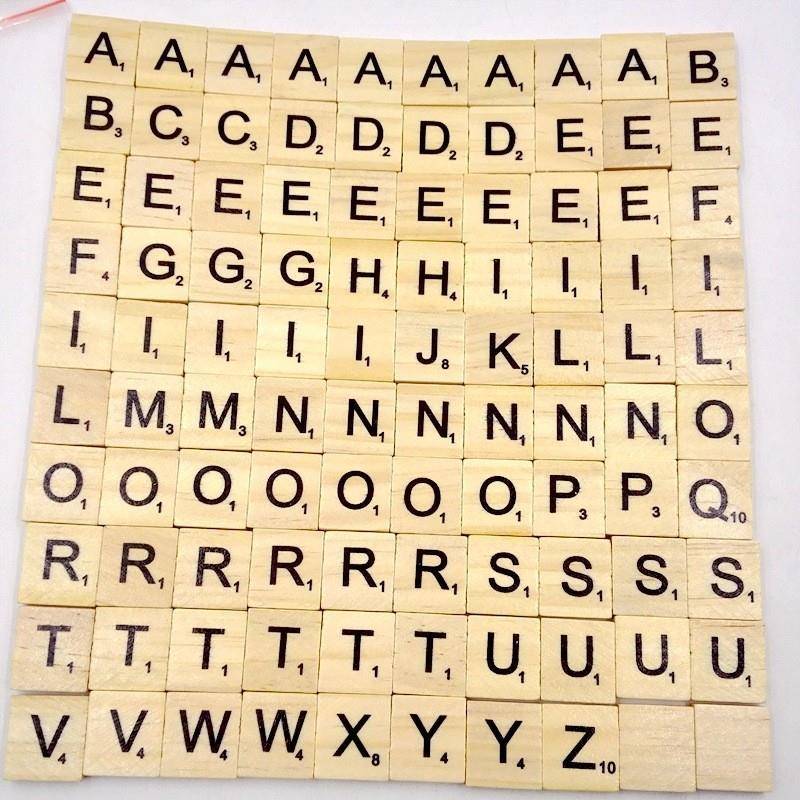 100Pcs Wooden Alphabet Scrabble Tiles Black Letters & Nu