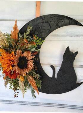 Halloween wreaths hang on doors decorated with rattan circle