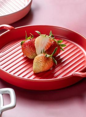 Oven pan ceramic plate household breakfast flat dish microwa