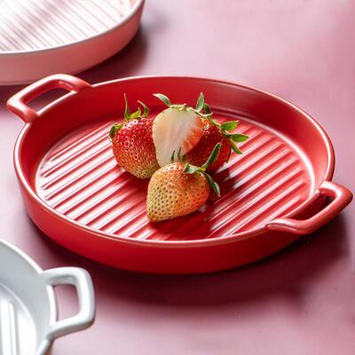 Oven pan ceramic plate household breakfast flat dish microwa