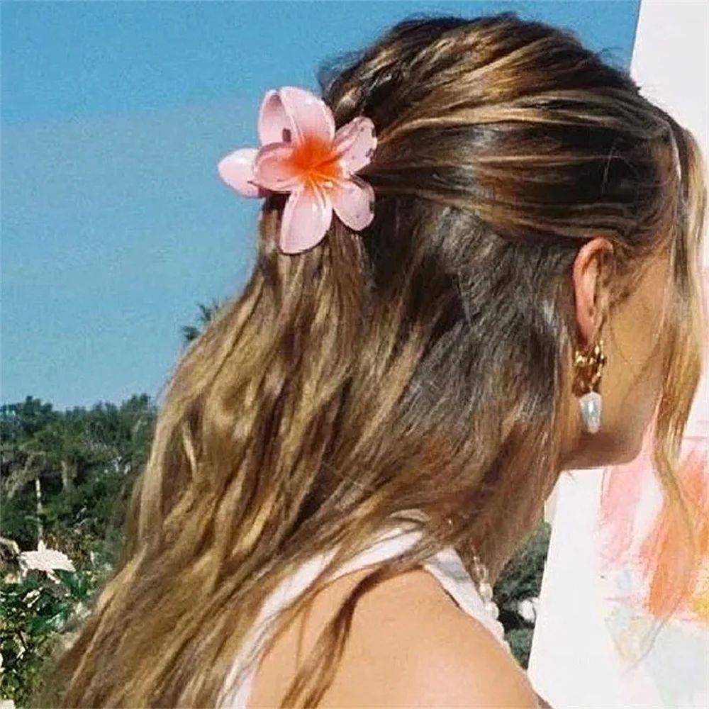 New Gradient Large Flower Acrylic Hair Clip for Women Sweet