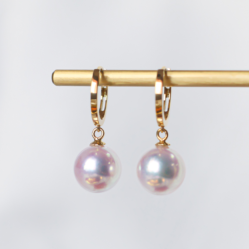 日本Akoya海水天然珍珠耳环刘亦菲同款耳扣18K黄金强光正圆耳饰女