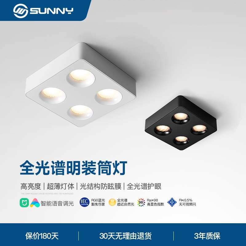 超薄明装筒灯全光l谱护眼四头客厅卧室无主灯照明吸顶防眩斗胆灯