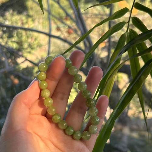 天然素款岫玉圆珠手串