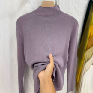 香芋紫色秋冬针织打底衫女长袖内搭女半高领立领百搭淡紫毛衣上衣