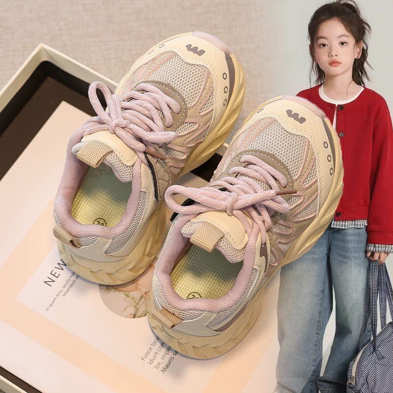 女童运动鞋2026春季新款跑步鞋儿童鞋子网面透气老爹鞋软底防滑