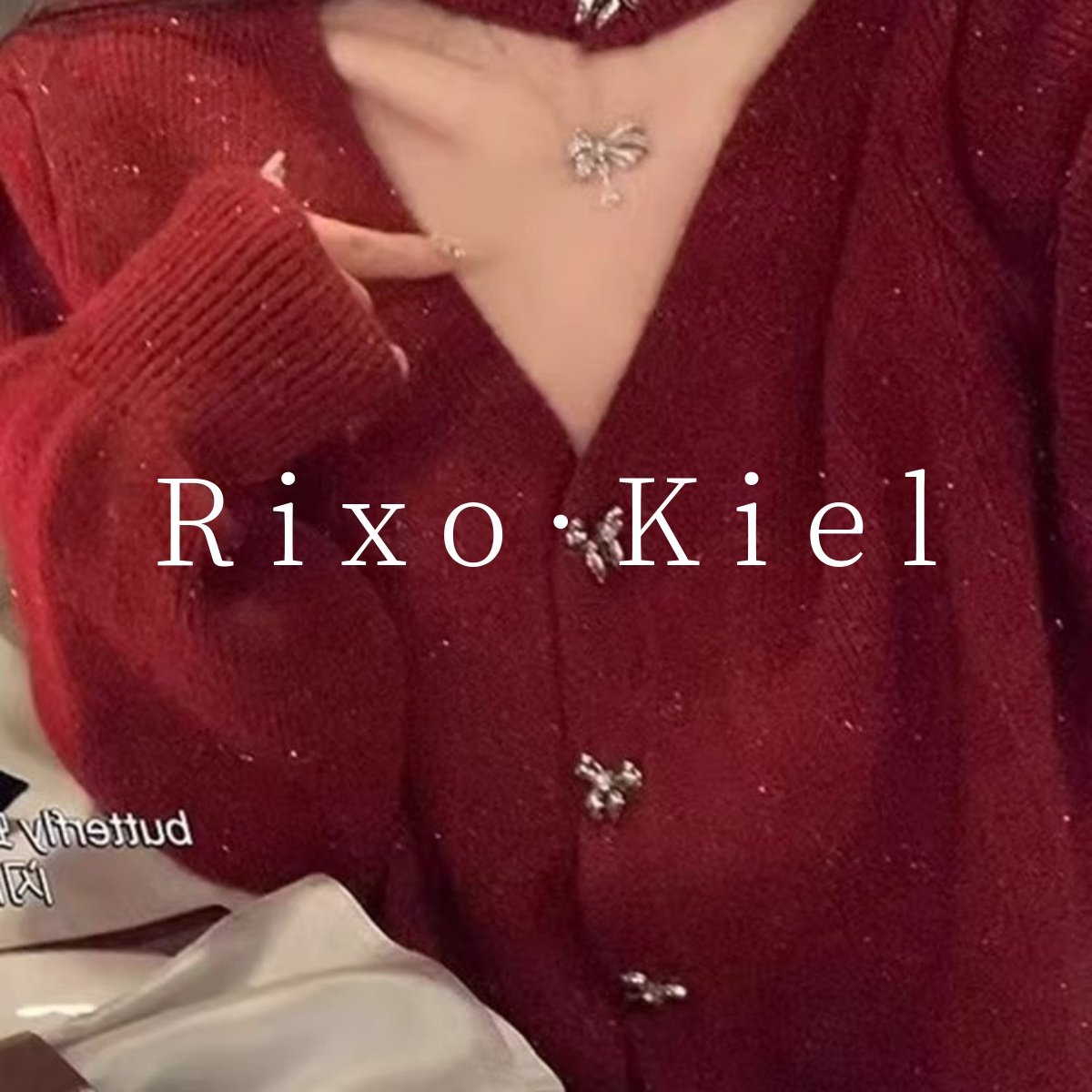 法国Rixo kiel新年红色挂脖v领亮丝针织开衫女小香风毛衣外套上衣,女装/女士精品,毛针织衫,淘宝优惠券,粉丝福利购,淘宝优惠卷