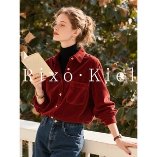 上衣女 高级感小众超好看秋冬红色灯芯绒衬衫 法国Rixo kiel时尚