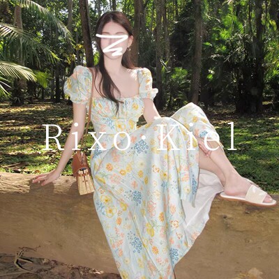 法国Rixokiel泡泡袖碎花连衣裙