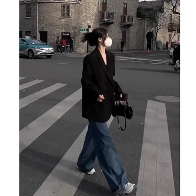 日本代购黑色正肩西装外套女上衣