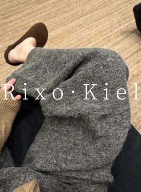 法国Rixo kiel灰色软糯毛呢加厚羊毛阔腿裤女秋冬显瘦拖地直筒
