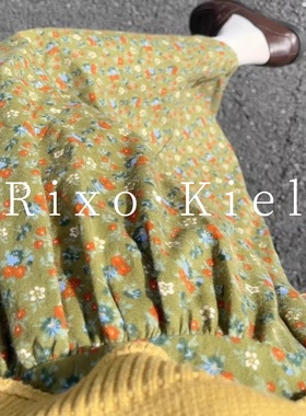 法国Rixo kiel绿色磨毛棉布碎花半身裙女春秋复古文艺森系中长裙