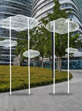 不锈钢镂空云朵雕塑铁艺网格编制动物摆件户外草坪园林景观小品