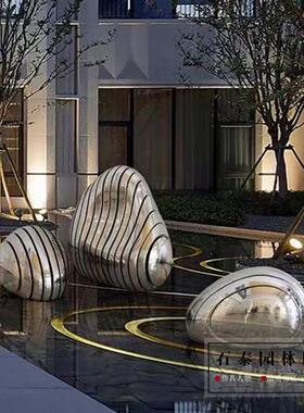 大型不锈钢假山雕塑定制切片镂空山形鹅卵石水景造型户外落地摆件