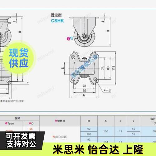 CHJ重型c脚轮 脚轮78x78尼龙CSHN75-N低重心CSHN65-N/S75/s65-万