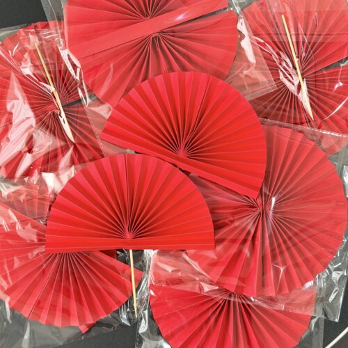 成品中国风红色折扇蛋糕装饰插件