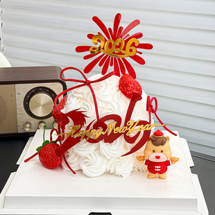 2026新年蛋糕装饰可爱小马摆件马年春节元旦跨年火花礼花插件插牌