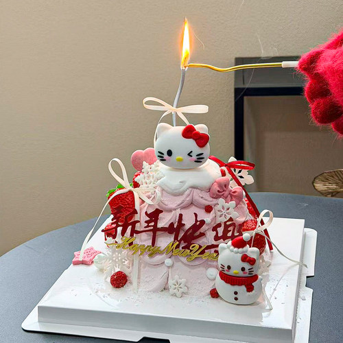 2026新年快乐蛋糕装饰插件kt猫凯蒂猫雪人跨年元旦春节烘焙摆件