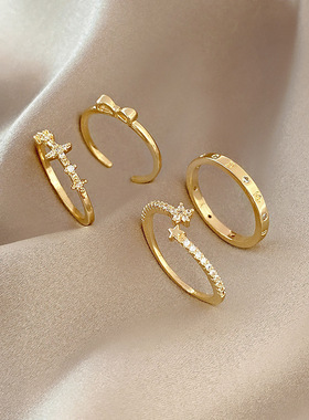 博主推荐高级设计ins潮四件套戒指网红同款简约气质食指戒